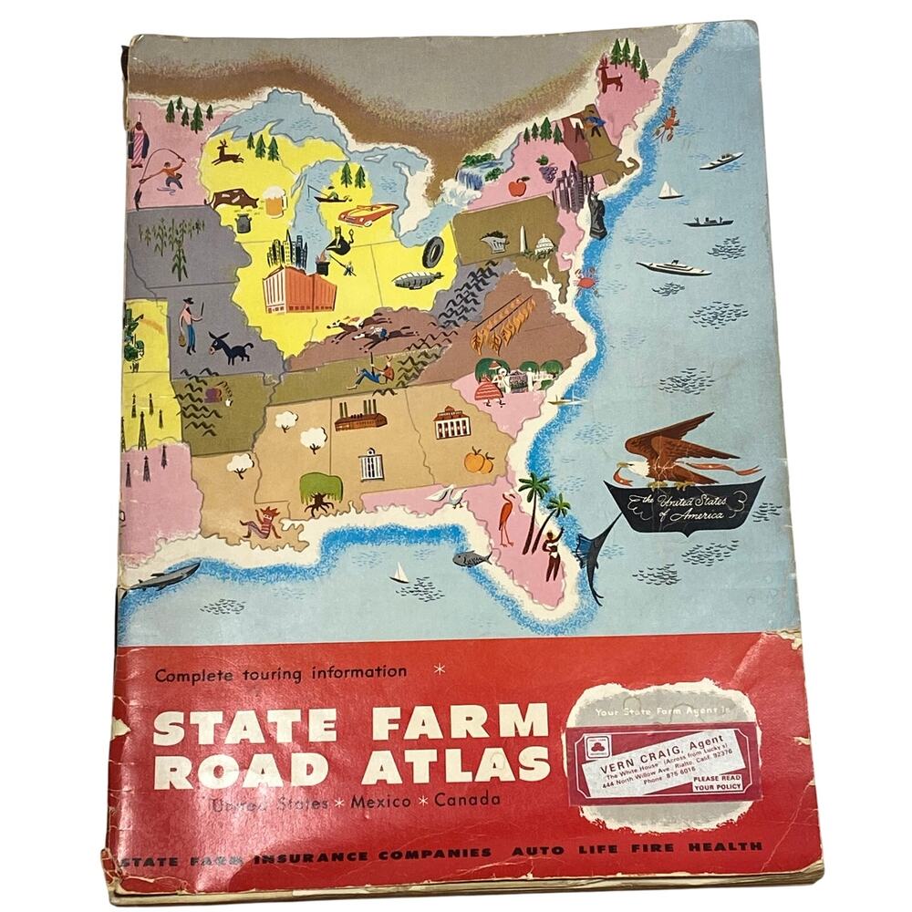 Vintage State Farm Road Atlas United States Mexico Canada Alaska Map Book